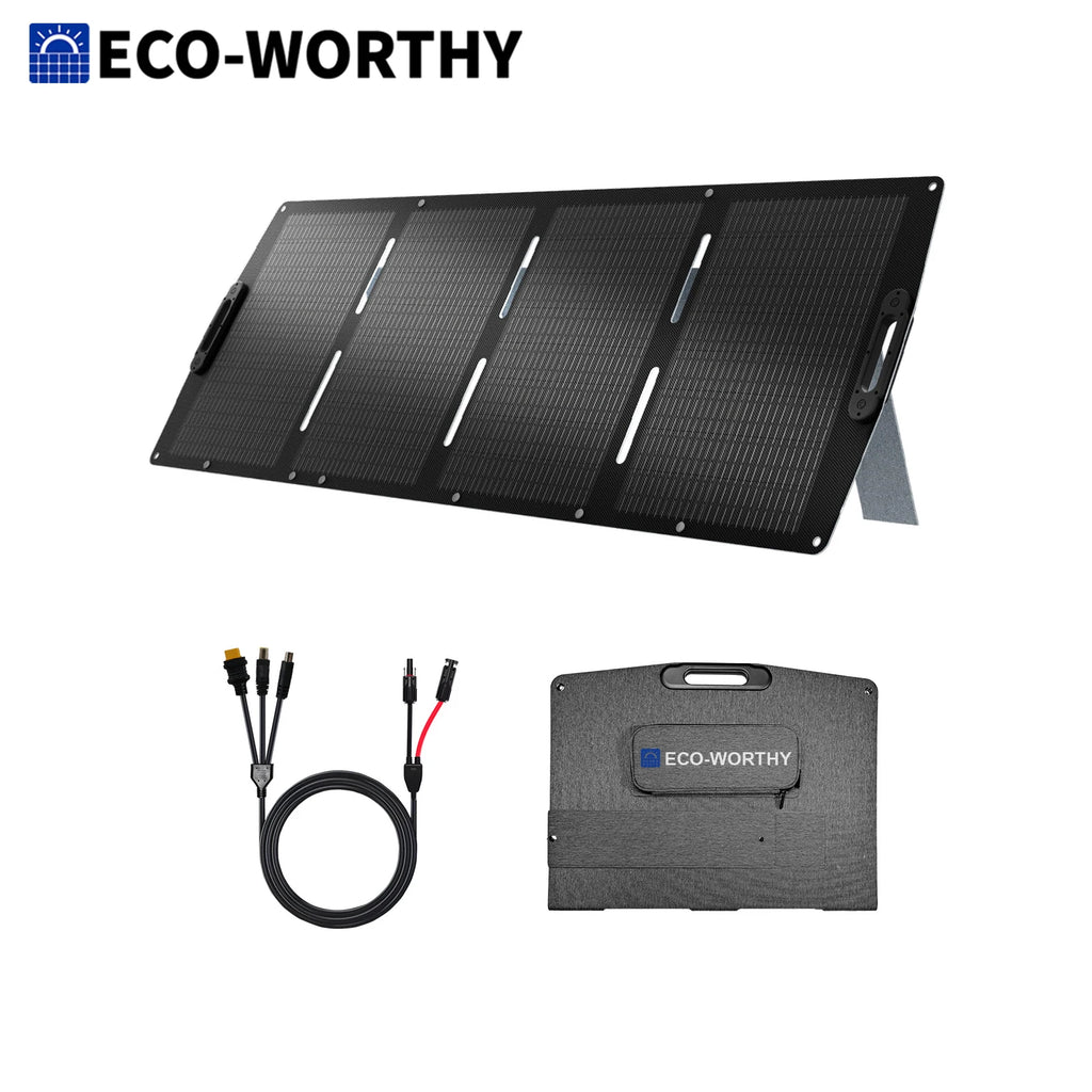 ECO-WORTHY 200W Portable Solar Panel for Power Stations,IP65 Waterproof & Lightweight with Adjustable  Kickstand for Off Grid