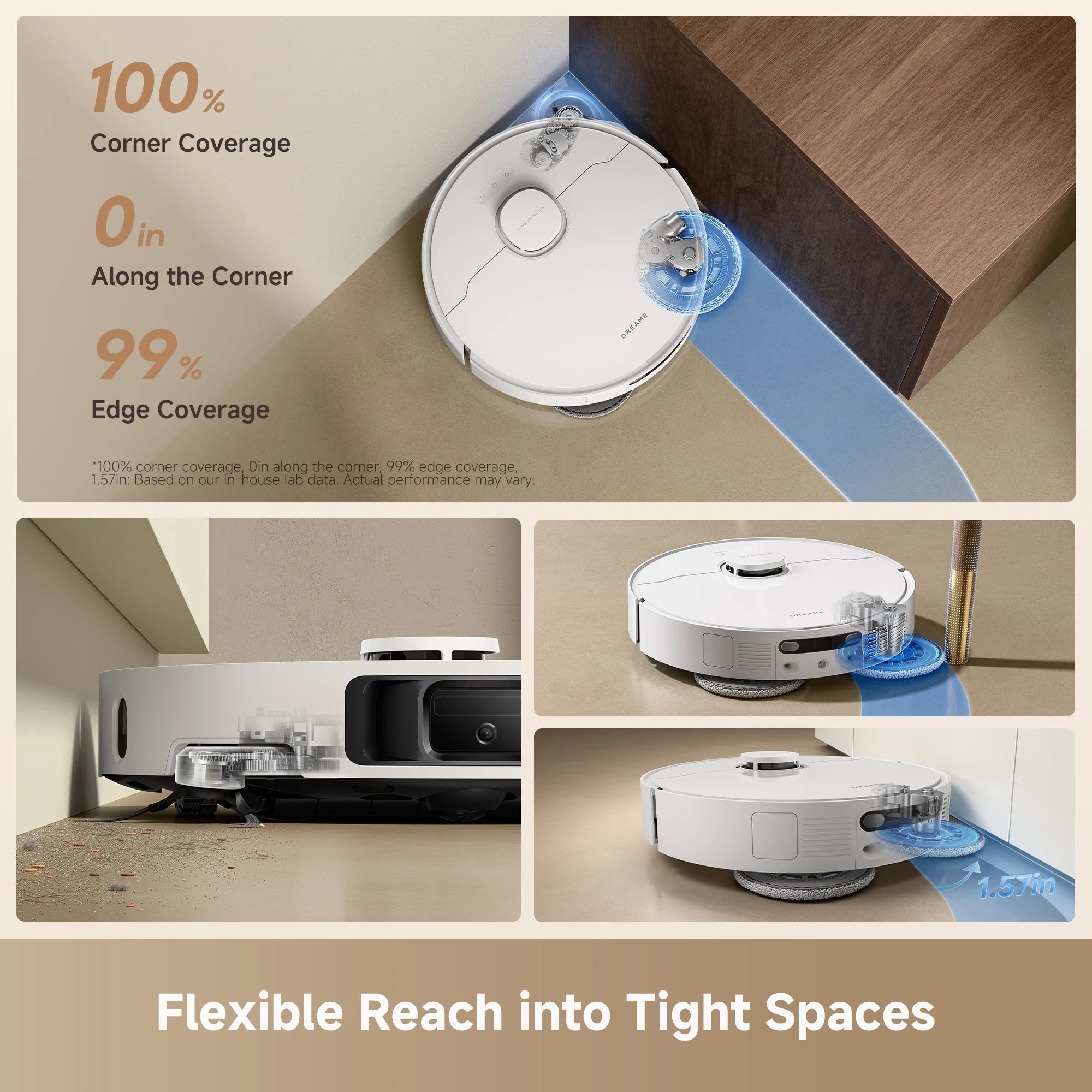 Dreame Robot Vacuum and Mop, 25KPa Suction, Extendable Side Brush&Mop, Self-Emptying & Cleaning Dock, White