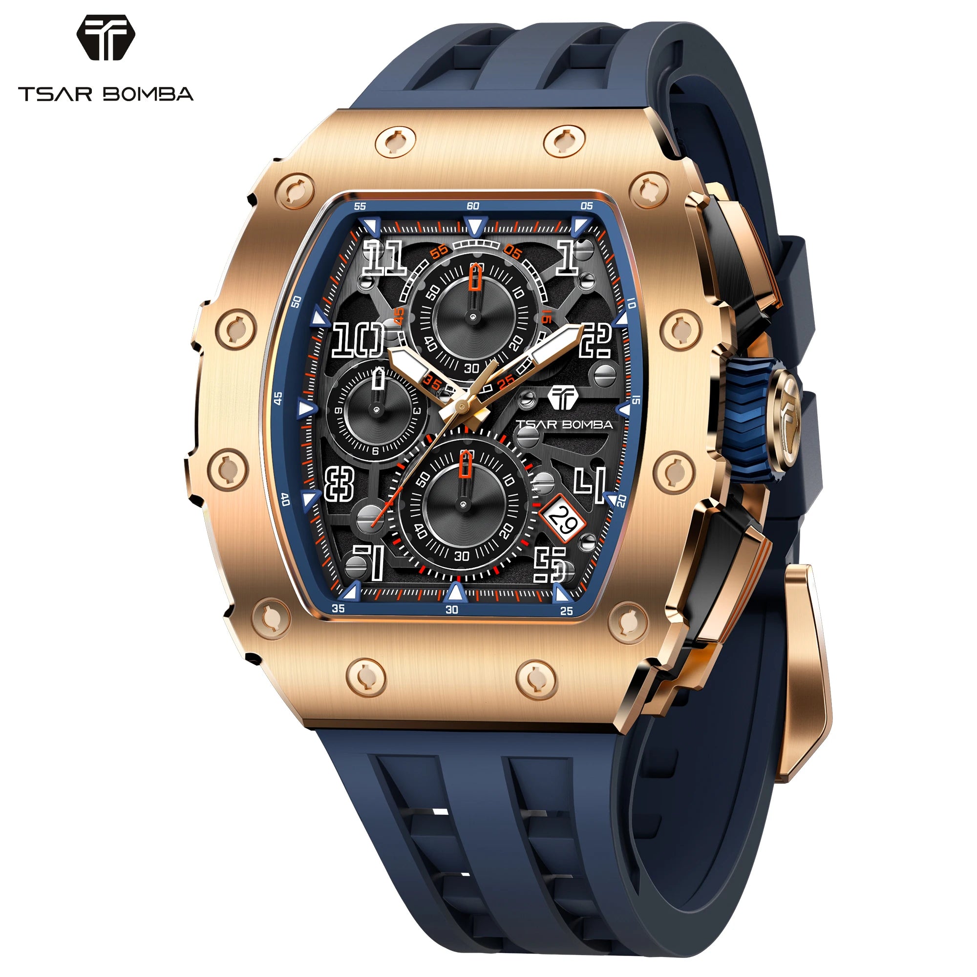 TSAR BOMBA Elegant Men's Quartz Watch — 50M Water-Resistant, Luxury Tonneau-Shaped Wristwatch with Date Display — An Ideal Gift