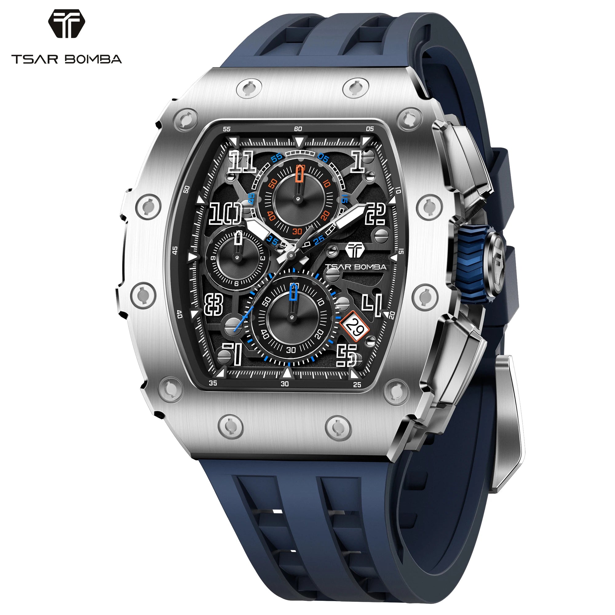 TSAR BOMBA Elegant Men's Quartz Watch — 50M Water-Resistant, Luxury Tonneau-Shaped Wristwatch with Date Display — An Ideal Gift