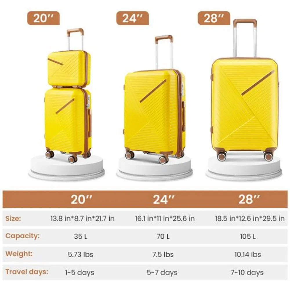 Luggage Sets 4 Piece Expandable Lightweight Suitcase 360 Degrees Mute Spinner Wheels PP Materials Durable TSA Lock Travel