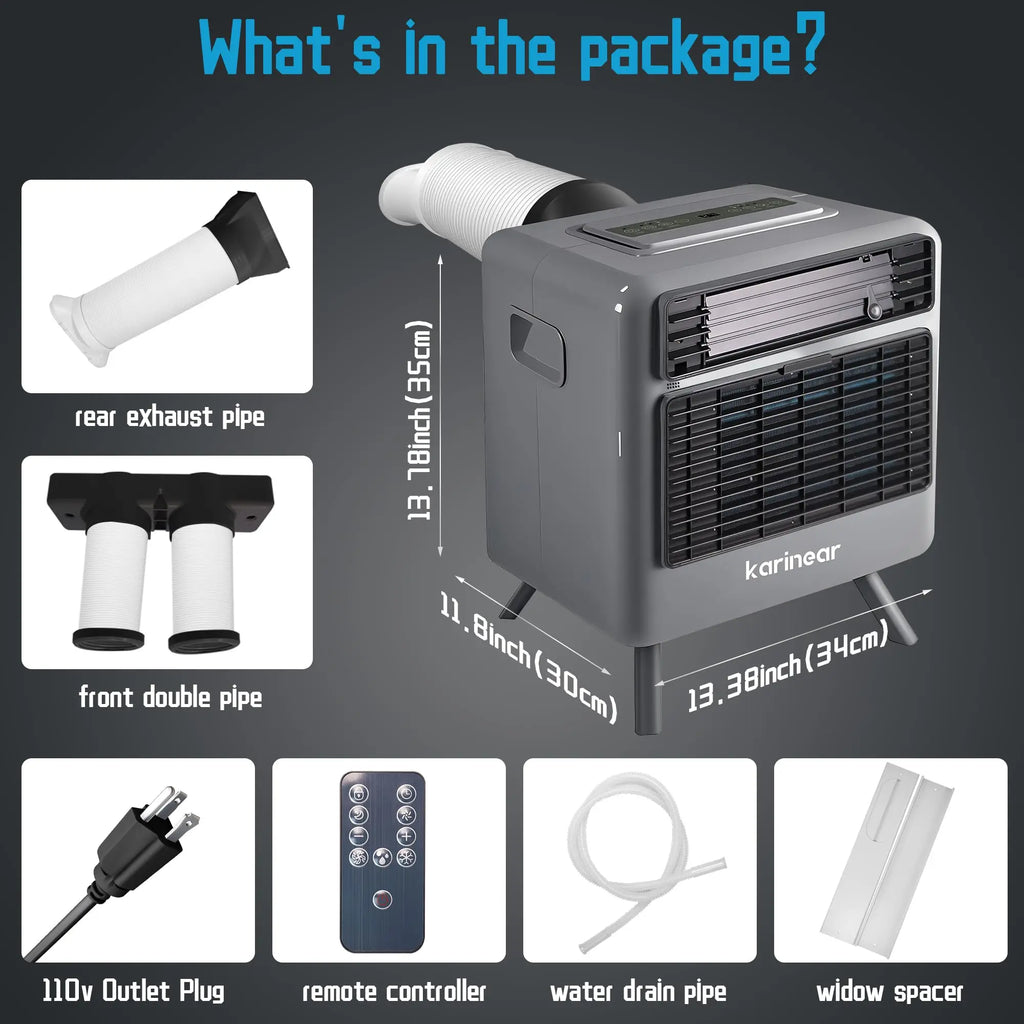 Portable Air Conditioners for Camping, Tent Air Conditioner, 3300BTU, 436W AC Unit Fast Cooling Down to 60°F, 3 Cooling Modes, 24 Hour Timer, Suitable for Camping, RVs, Outdoors and Indoors