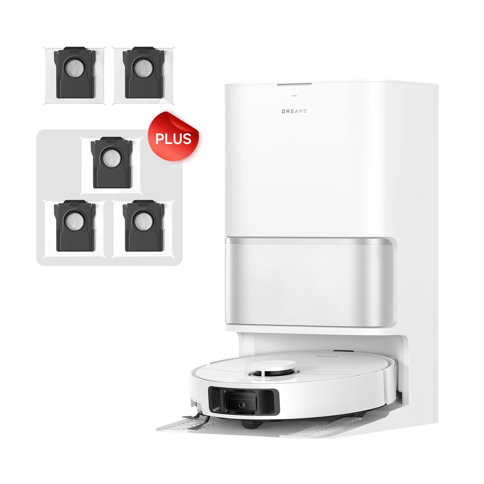 Dreame Robot Vacuum and Mop, 25KPa Suction, Extendable Side Brush&Mop, Self-Emptying & Cleaning Dock, White