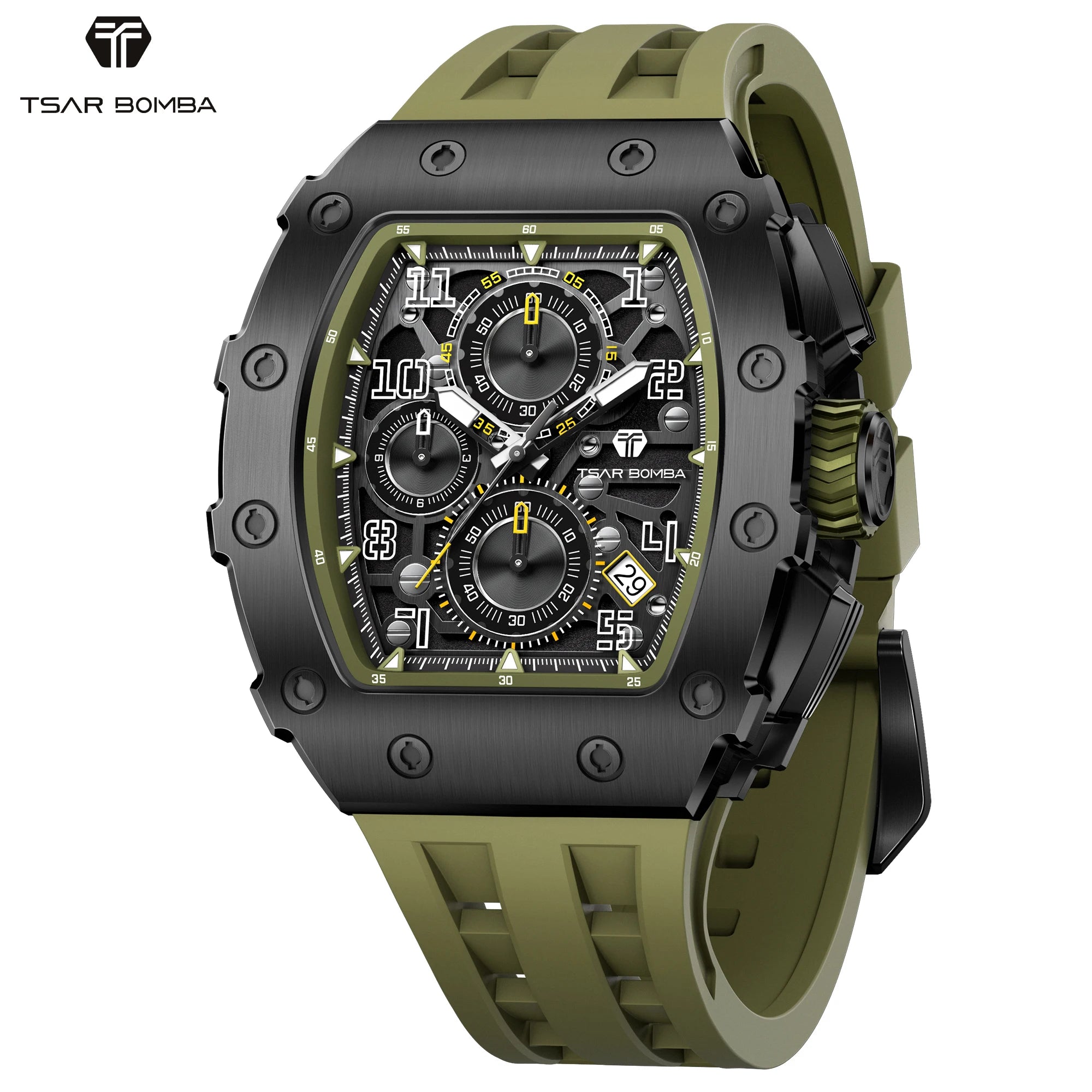 TSAR BOMBA Elegant Men's Quartz Watch — 50M Water-Resistant, Luxury Tonneau-Shaped Wristwatch with Date Display — An Ideal Gift