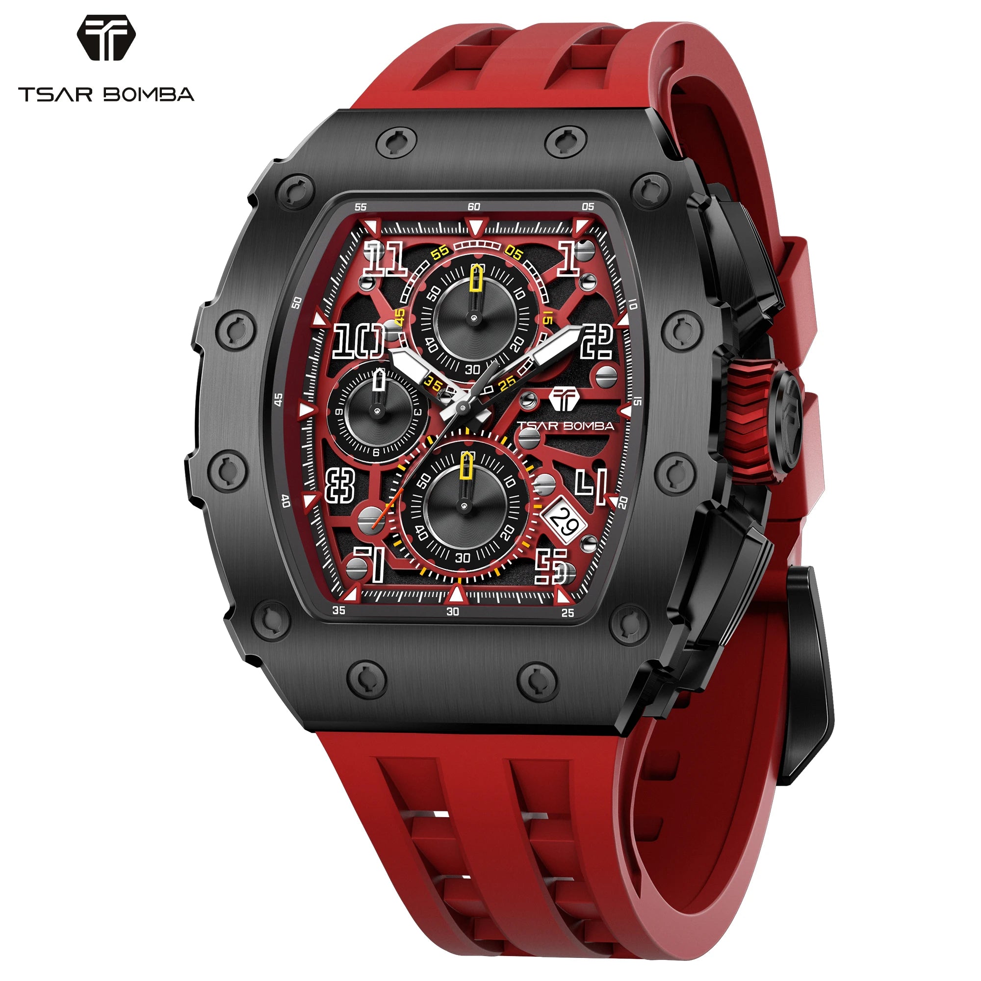 TSAR BOMBA Elegant Men's Quartz Watch — 50M Water-Resistant, Luxury Tonneau-Shaped Wristwatch with Date Display — An Ideal Gift
