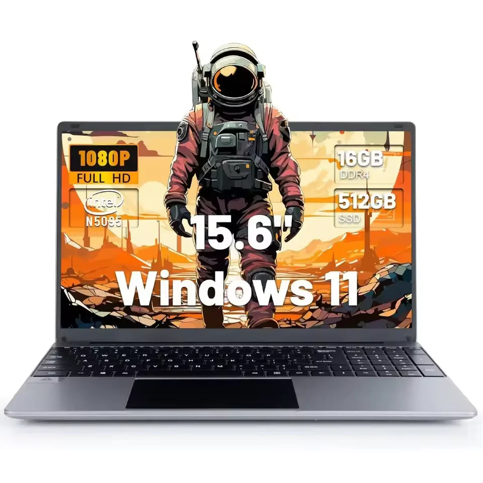 AEEZO 15.6 Inch Laptop Windows 11 Notebook 16G RAM 512GB SSD Quad-Core Intel Celeron N5095 Processors FHD IPS 1920x1080 Display
