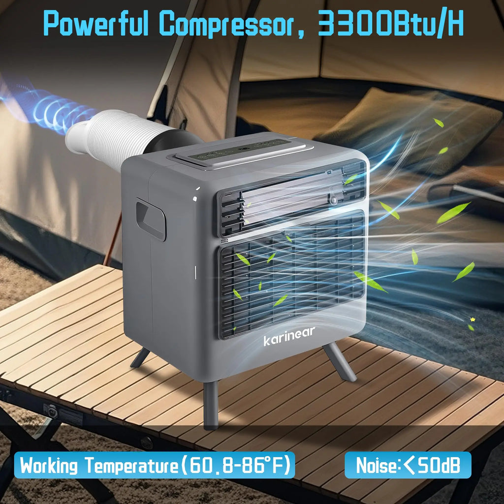 Portable Air Conditioners for Camping, Tent Air Conditioner, 3300BTU, 436W AC Unit Fast Cooling Down to 60°F, 3 Cooling Modes, 24 Hour Timer, Suitable for Camping, RVs, Outdoors and Indoors