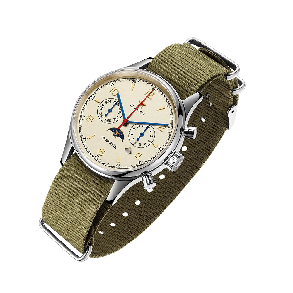 SEAKOSS Retro Men 1963 Automatic Mechanical Watch Week Month Calendar Display Use Seagull ST1654 Movement Pilot Wristwatches