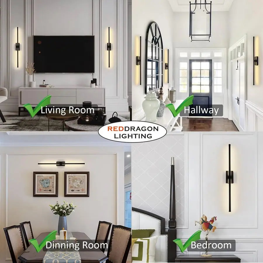 Install Peel and Stick on Battery Operated Wall Sconces Set of 2 Rechargeable, Magnetic Linear Wall Sconce Wireless Long Picture
