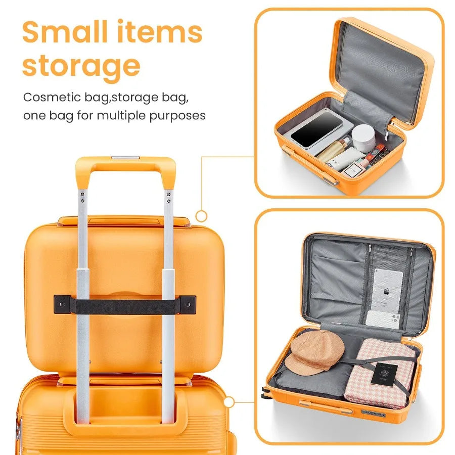 Luggage Sets 4 Piece 14/20/24/28 PP Lightweight Durable Expandable Suitcase for Travel, Black, Scratch-Resistant Surface and Sm
