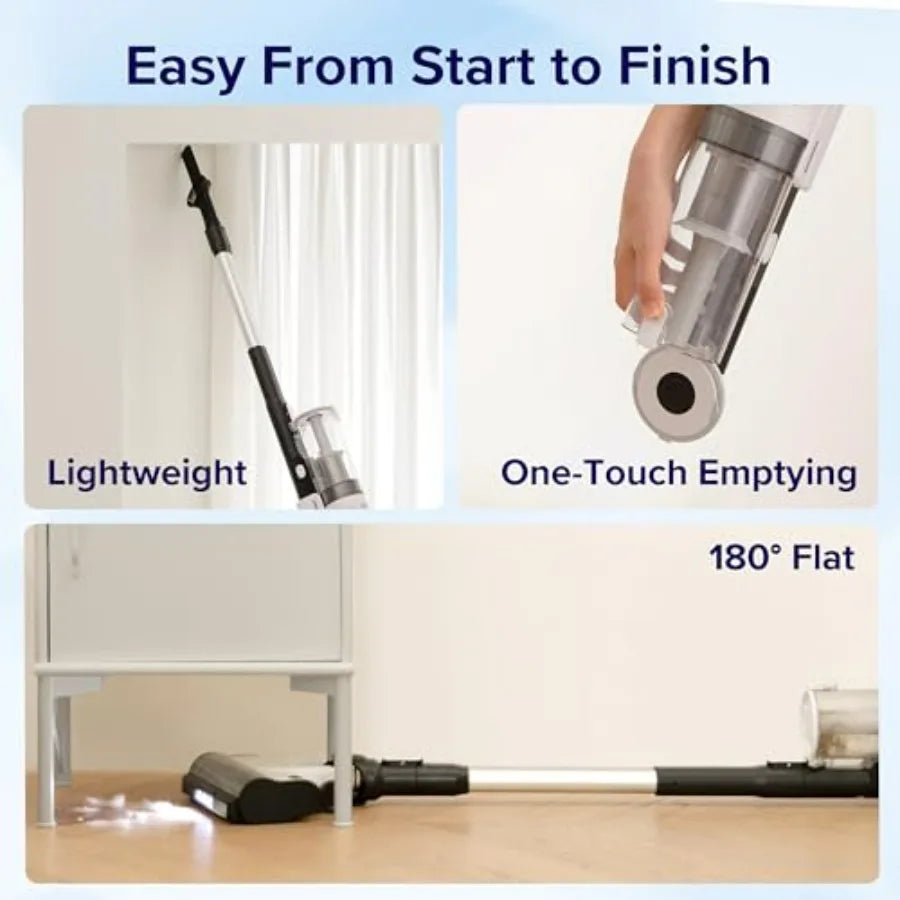Cordless Stick Vacuum Cleaner with Tangle-Resistant Brush 50-Minute Runtime Powerful Suction Rechargeable Lightweight Design fo