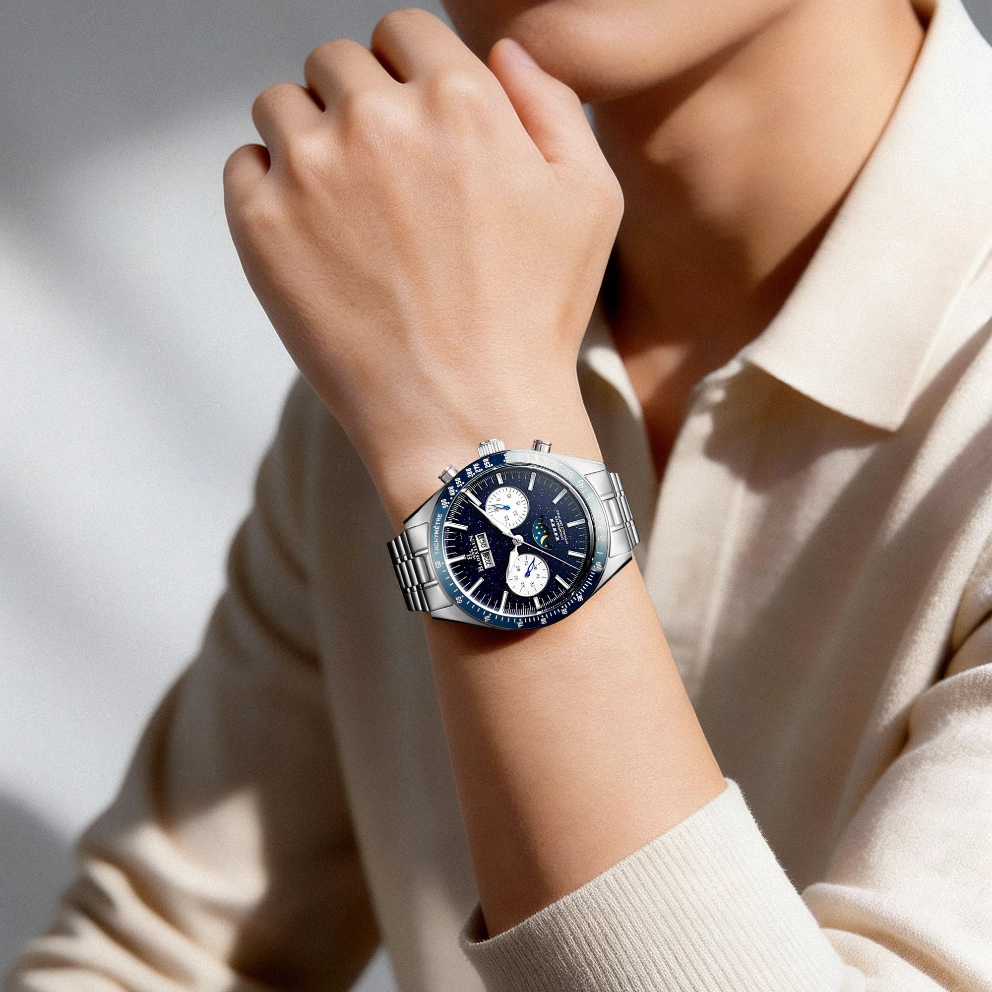 BAOFEILUN Moons Automatic Watches for Men Full Calendar 42MM Galaxy Dial Mineral Crystal 30M Waterproof Luxury Reloj Hombre Gift