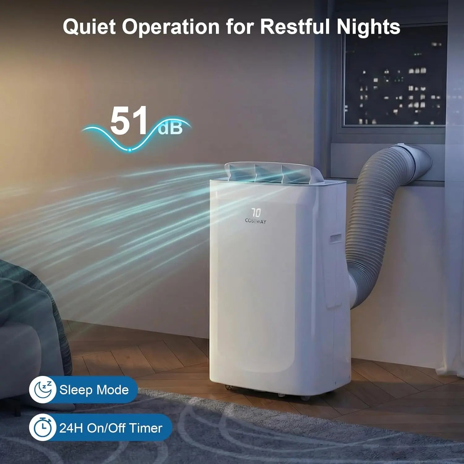 Heating Unit w/Fan, Dehumidifier, Auto Swing, Sleep Mode, 24H Timer, Remote Control & Window Kit, Cool Up to 750 Sq.Ft