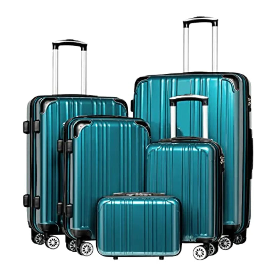 5 Piece Luggage Set for Travel Durable PC+ABS Hardshell Suitcase in Green Lightweight with Dual Spinner Wheels TSA Lock and YKK