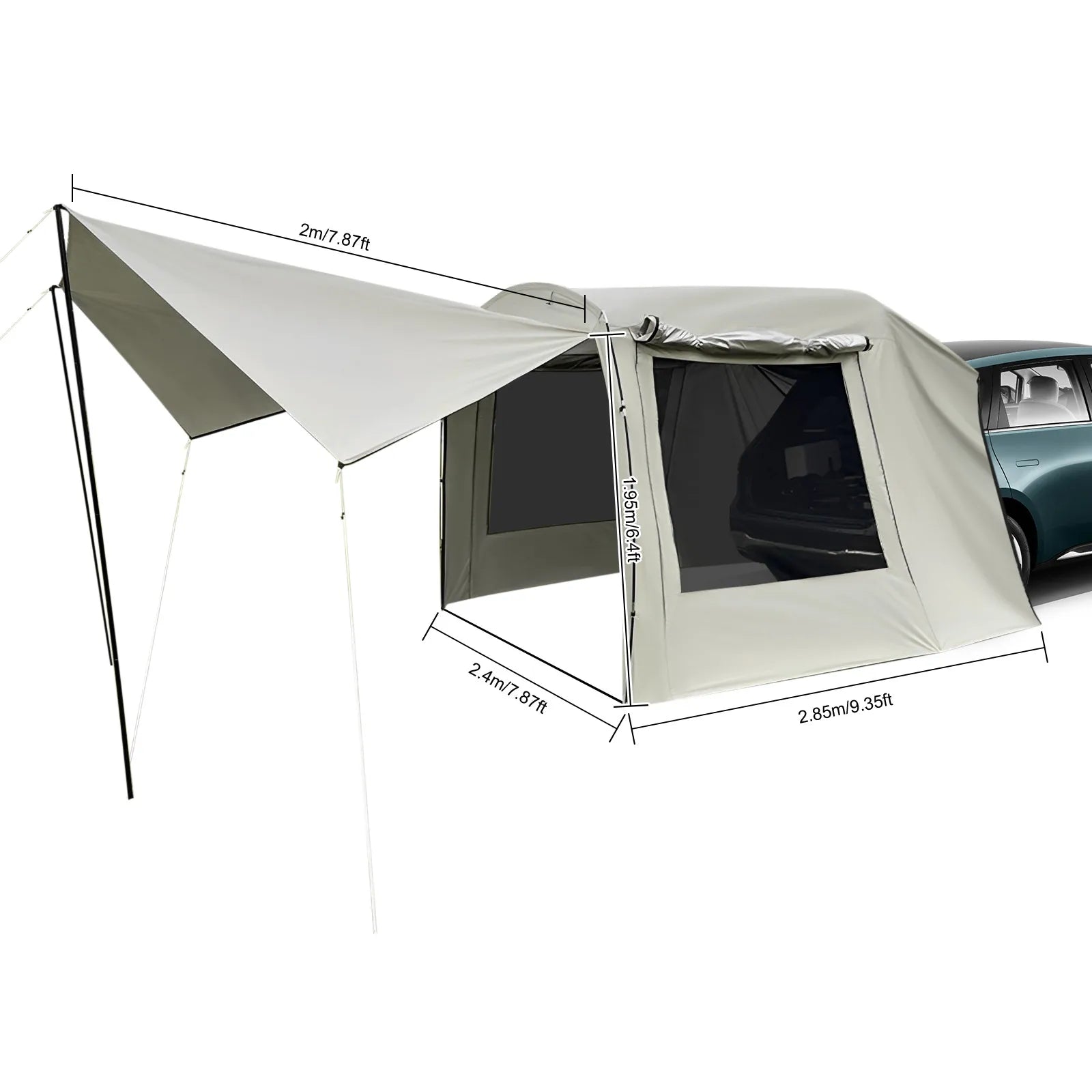 4.85*2.4*1.95m Car Awning Outdoor Tent Car 210T Polyester Fabric Tent Attachment for Camping Car Camping Tent