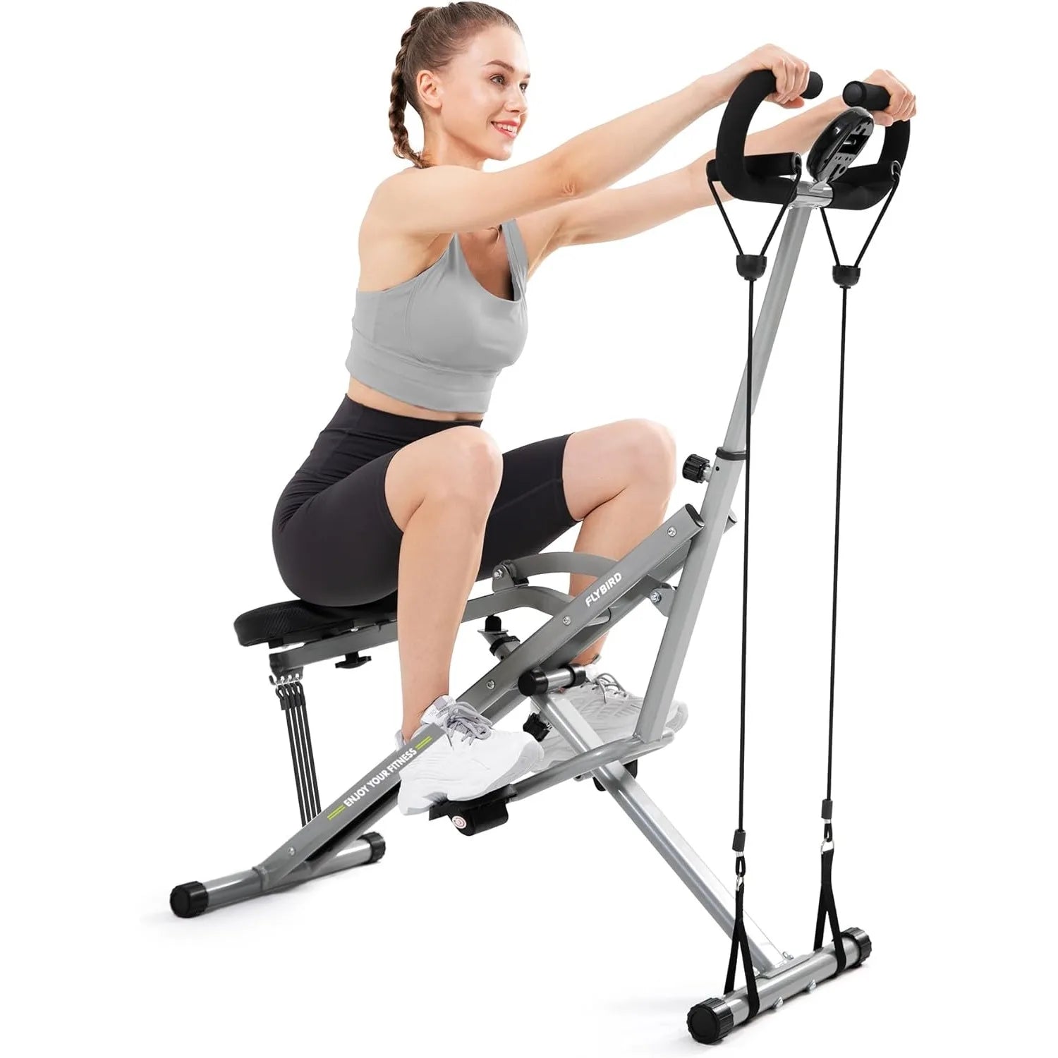 FLYBIRD Squat Machine,Ride Rowing Machine for Glute Core Legs Cardio Exercise,4 Adjustable Resistance Levels,Foldable&Easy Setup