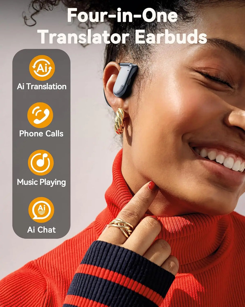 AI Translator Earbuds Real-Time 164 Languages Bluetooth LED Display for Travel Business Learning Black