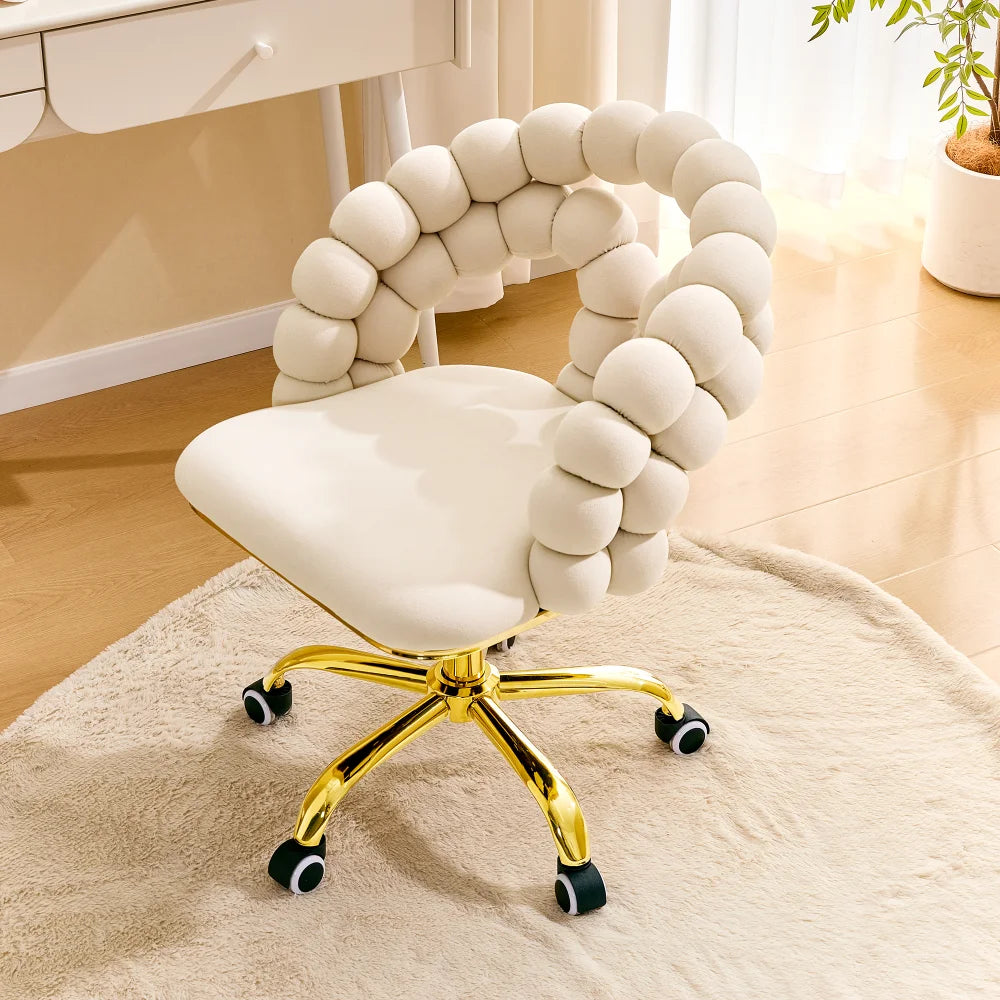 Modern Velvet Adjustable Swivel Desk Chair with Bubble Back, Upholstered Vanity Chair with Gold Metal Base, Rolling Office Chair