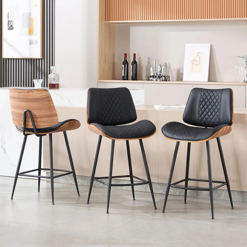 Counter Height Barstools Set of 3, 26.9" Armless Stools with Metal Legs, Walnut Pub Chair in Modern Style, Customized