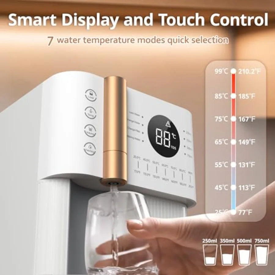 4-in-1 Reverse Osmosis Water Filter Countertop System for Home RO Water Purifier with Hot and Cold Dispenser Bottleless