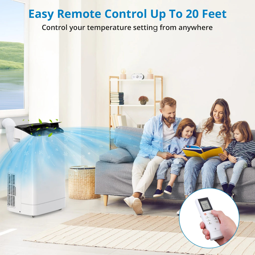 14000BTU Portable Air Conditioner, 3-in-1 Cooling Fan Dehumidifier, Remote Control & Window Mount Kit, Energy Efficient for Home