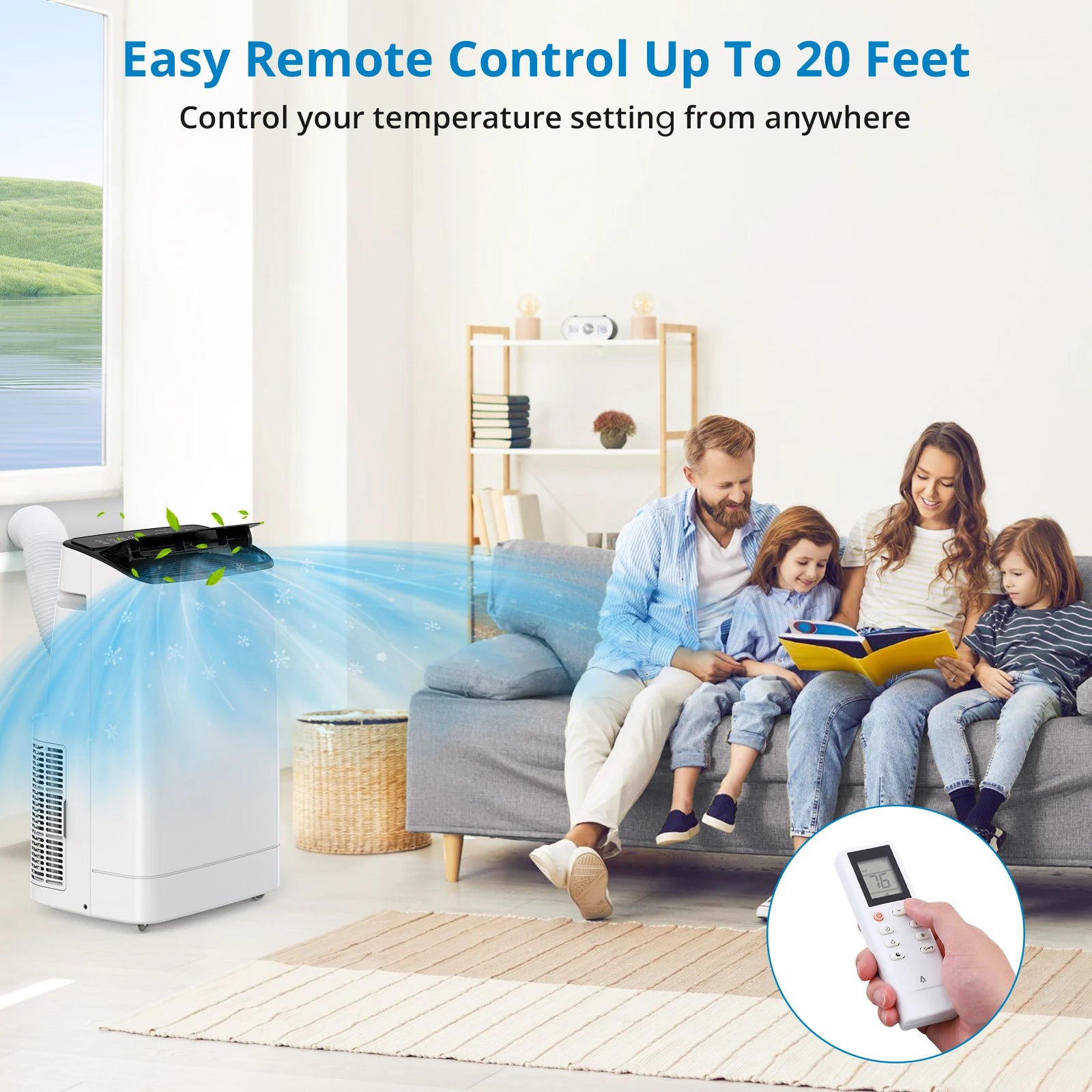 14000BTU Portable Air Conditioner, 3-in-1 Cooling Fan Dehumidifier, Remote Control & Window Mount Kit, Energy Efficient for Home