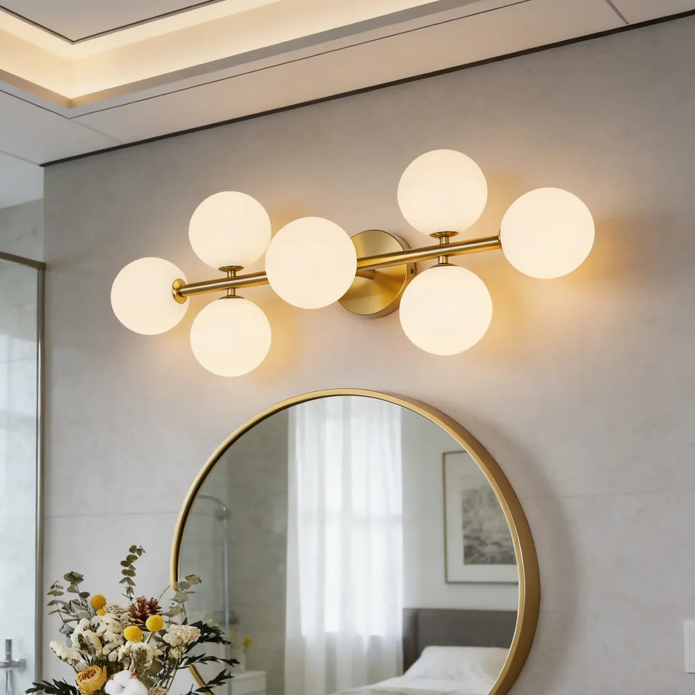 Mid-Century 5-Light Gold LED Bath Light Dimmable 3CCT with Milk Glass for Kitchen And Dining Indoor Wall Lamp