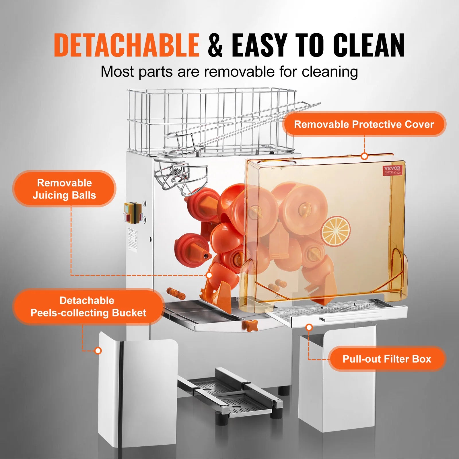 SucceBuy Commercial Orange Juicer Machine Automatic Juice Extractor Stainless Steel Orange Squeezer  with Pull-Out Filter Box﻿