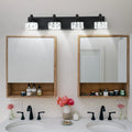 4-Light LED Vanity Light Modern Matte Black Fixture with Crystal Glass Shades, Bathroom Wall Sconce for  Contemporary Home Deco
