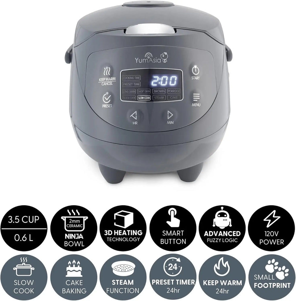 Mini Rice Cooker with Ninja Ceramic Bowl & Fuzzy Logic, 3.5 Cup, 120V