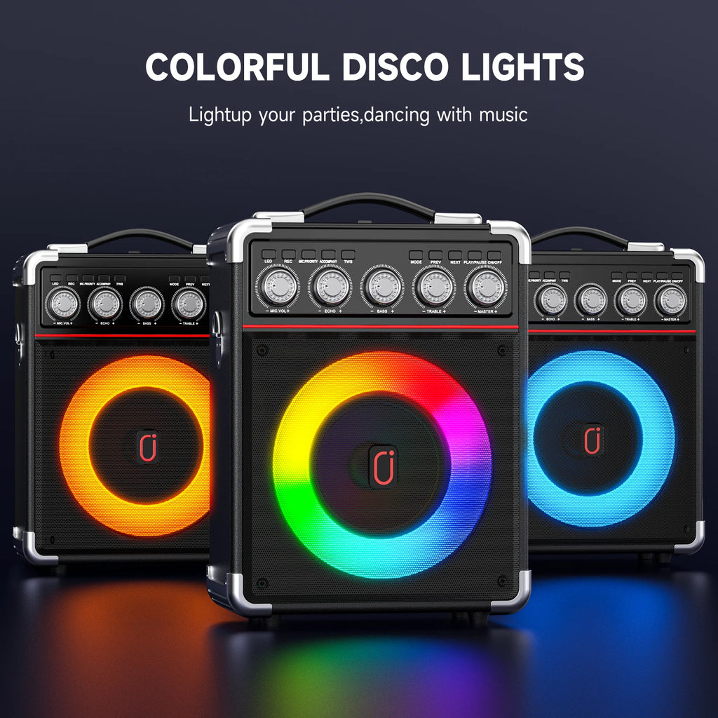 Kara Ok Machine with 2Wireless Microphones,Portable Bluetooth Speakers with Bass/Treble Adjustment,Pa System with Remote Control