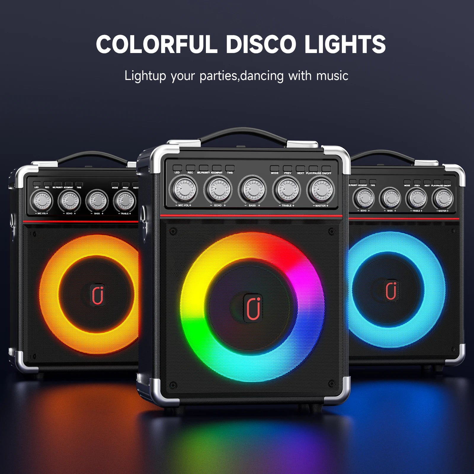 Kara Ok Machine with 2Wireless Microphones,Portable Bluetooth Speakers with Bass/Treble Adjustment,Pa System with Remote Control