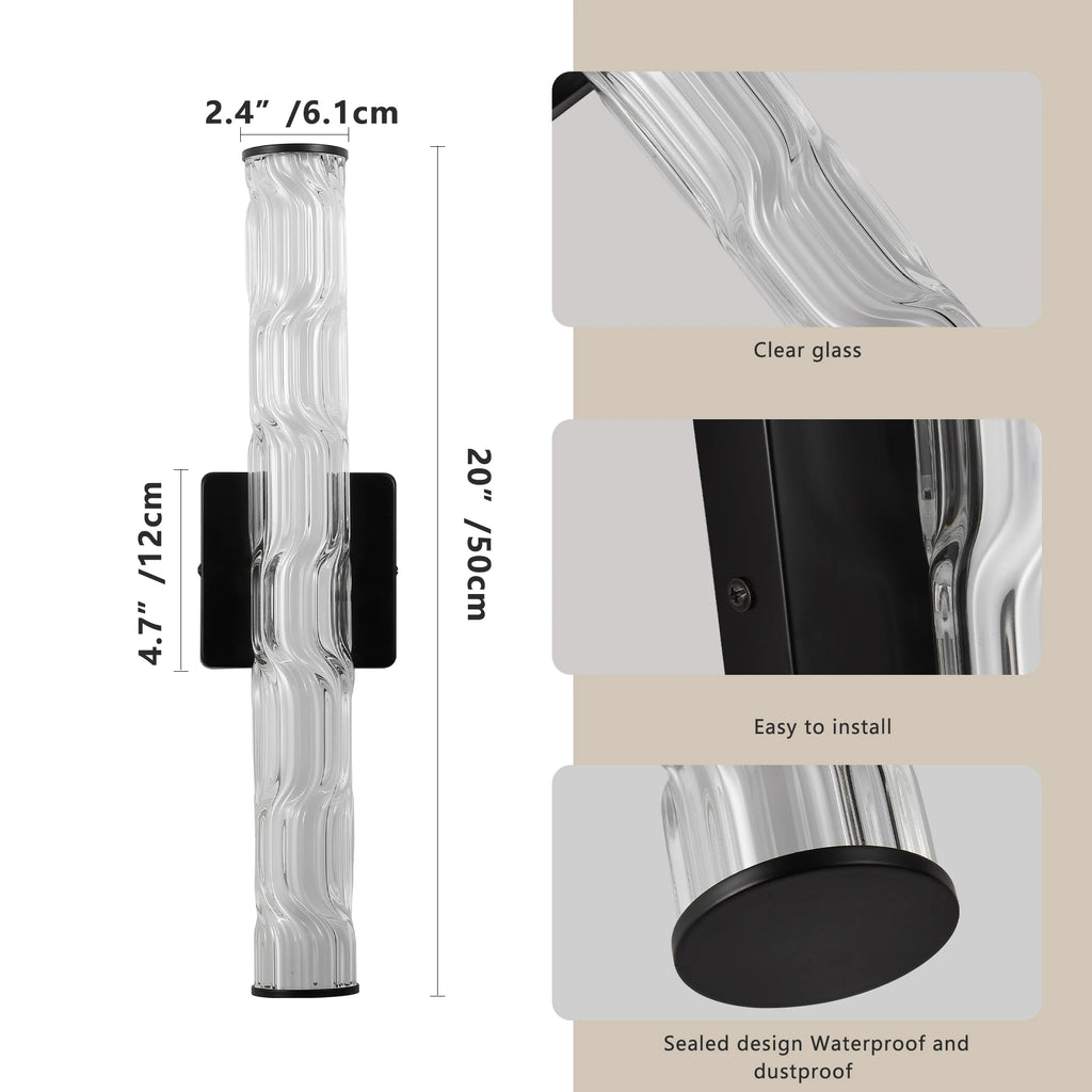 2 pack Modern Ribbed LED Wall Sconce, 360-Degree Full Lighting LED Wall Light with 3 Color Temperatures & Dimmable Function
