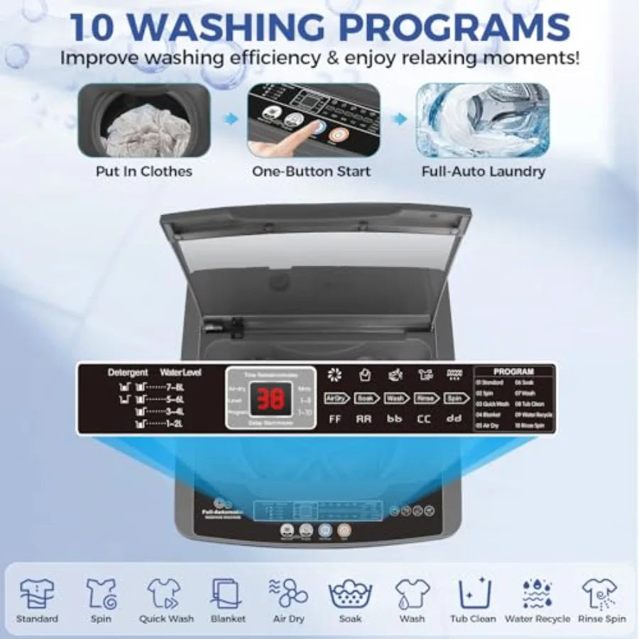 Portable Washing Machine 20Lbs Ccity Full-Automatic Washer and Dryer Combo with 10 Programs 8 Water Levels Compact Laundry Mach
