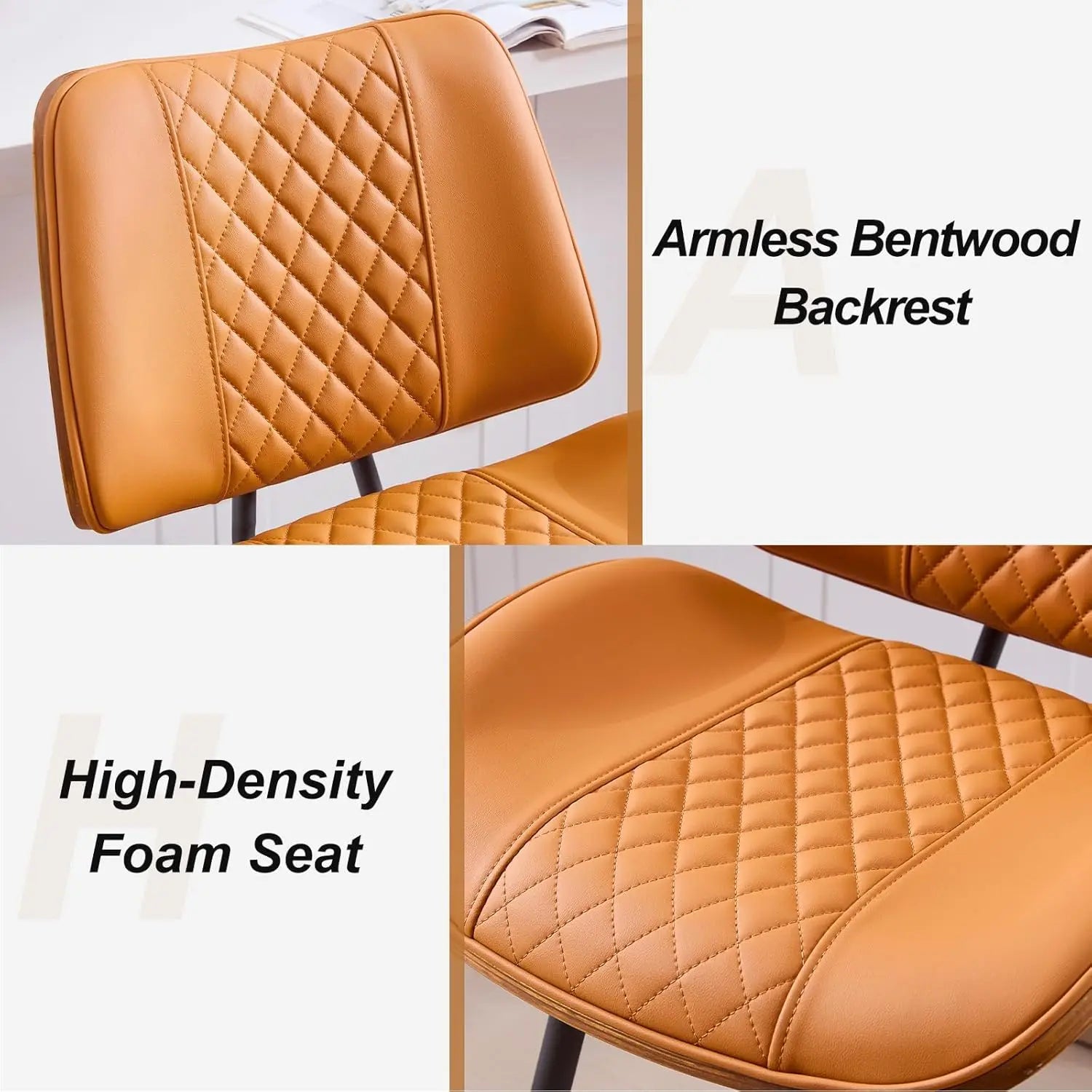 Counter Height Barstools Set of 3, 26.9" Armless Stools with Metal Legs, Walnut Pub Chair in Modern Style, Customized