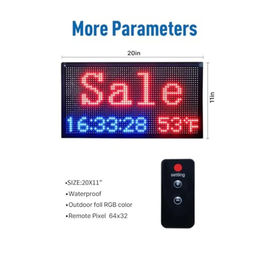 20"x11" Smart LED Open/Closed Sign Outdoor Waterproof RGB Color Changing Backlight with Remote Control Digital Alarm Clock Cale