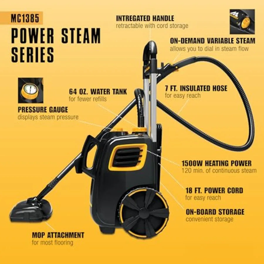Deluxe Canister Steam Cleaner 2-Hour Runtime Chemical-Free with 23 Accessories Mop Head Brushes More for Home Tile Carpet Furni
