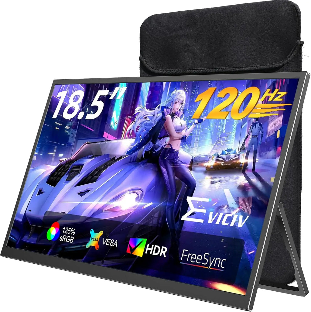 18.5" 120Hz 1ms Gaming Monitor, 125% sRGB, FreeSync, HDR, 350Nits, USB-C, Mini HDMI, VESA, Portable External Screen for Laptop