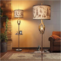 Rustic Antler Floor Lamp with Tray and Night Light, Farmhouse Decor for Living Room Bedroom Office