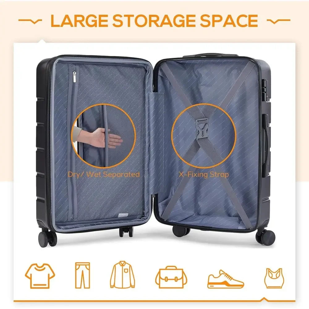 3-Piece Hard Shell Expandable Luggage Set with Spinner Wheels, TSA Lock, 20/24/28-Inch