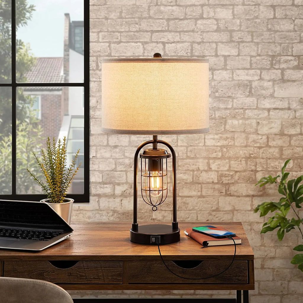 Set of 2 Modern Table Lamps with USB Ports and Night Light for Living Room Bedroom, Bulbs Included