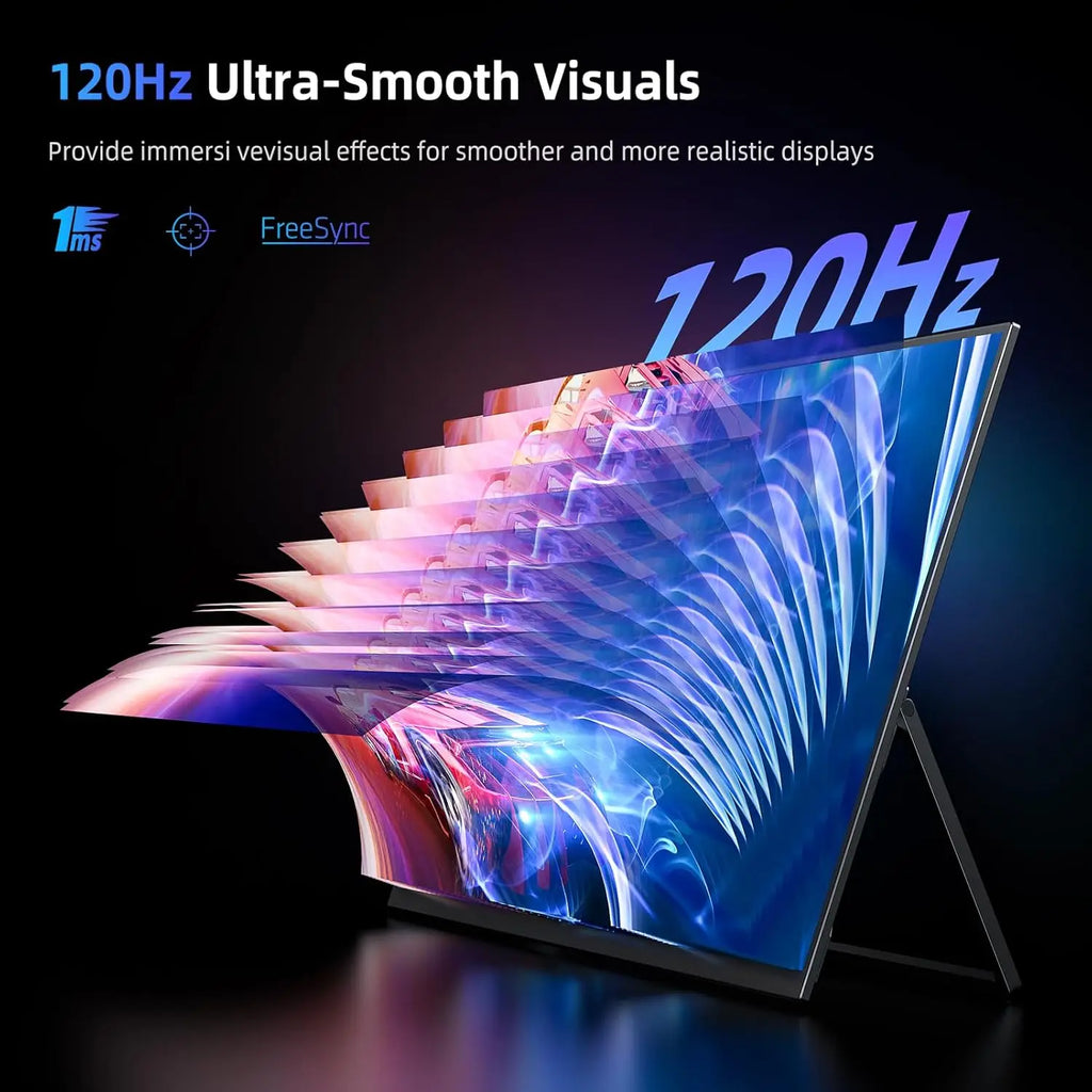 18.5" 120Hz 1ms Gaming Monitor, 125% sRGB, FreeSync, HDR, 350Nits, USB-C, Mini HDMI, VESA, Portable External Screen for Laptop