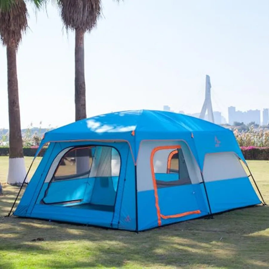 Extra Large Tent 6101214 Person StyleB Family Cabin Tents with 2 Rooms 3 Doors and 3 Windows Featuring Mesh Panels Straight Wal