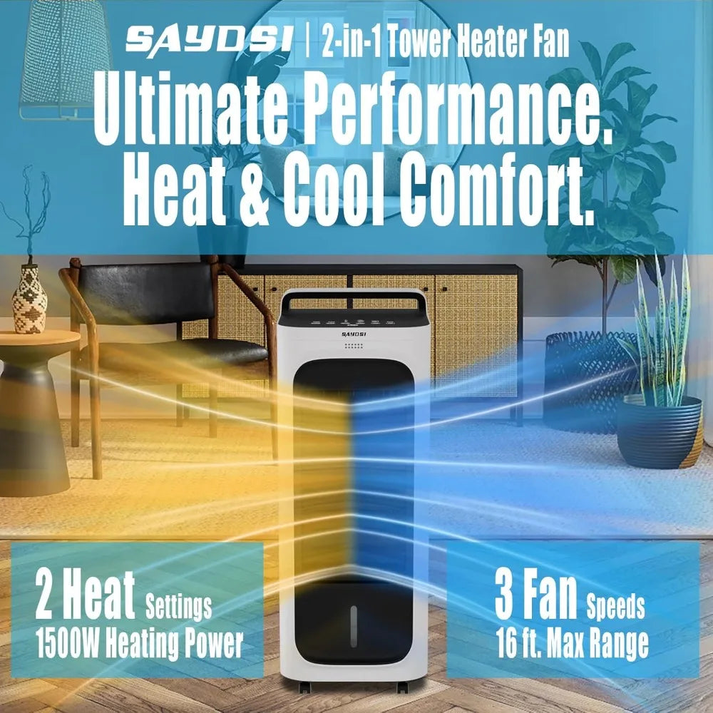 2-in-1 Cooling Tower Fan & Heater for Bedroom, Office with Ice Packs, Timer