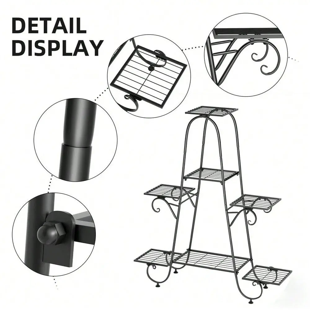 7 Pot Metal Plant Stand Garden Flower Shelves Outdoor Indoor Wrought Iron New