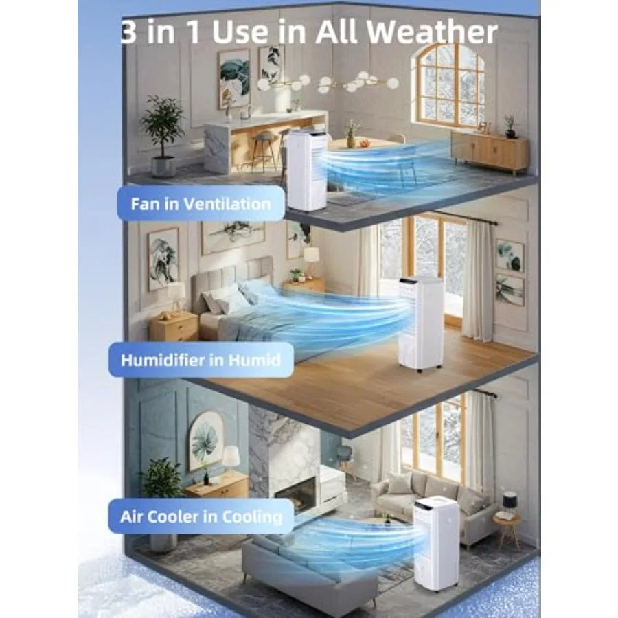 32 Evaporative Air Cooler with 4 Ice Packs 4 Modes 3 Speeds White Portable Air Conditioner for Bedroom Office 4.2 Gal Water Tan