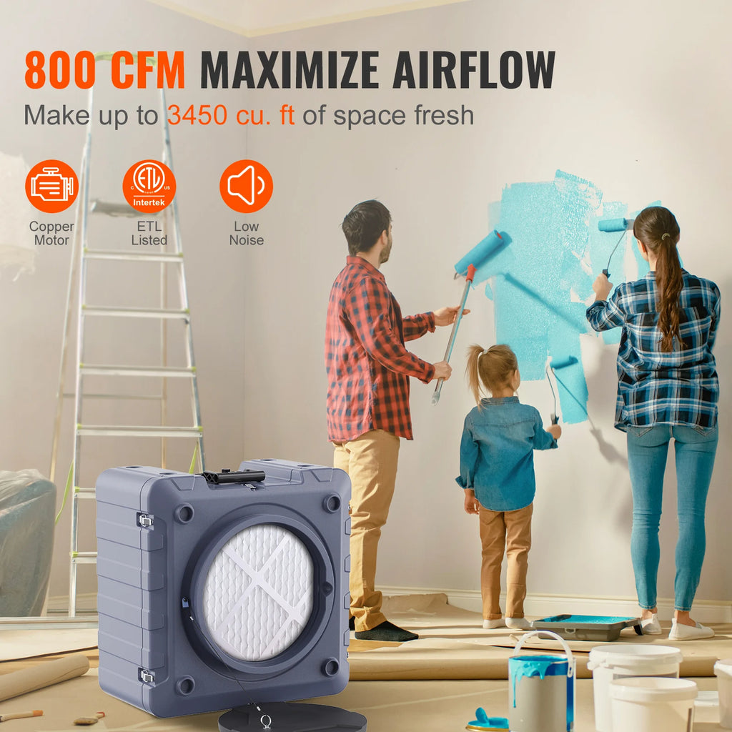 SucceBuy Air Scrubber with 3-Stage Filtration Stackable Negative Air Machine 800 CFM  Air Cleaner with MERV10 Carbon H13 HEPA
