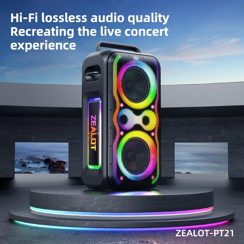 200W ZEALOT-PT21 Super Bass Party Speaker: 48000mAh Long Battery, Multi-Device Support, RGB Glow – Great for Living Room Movie