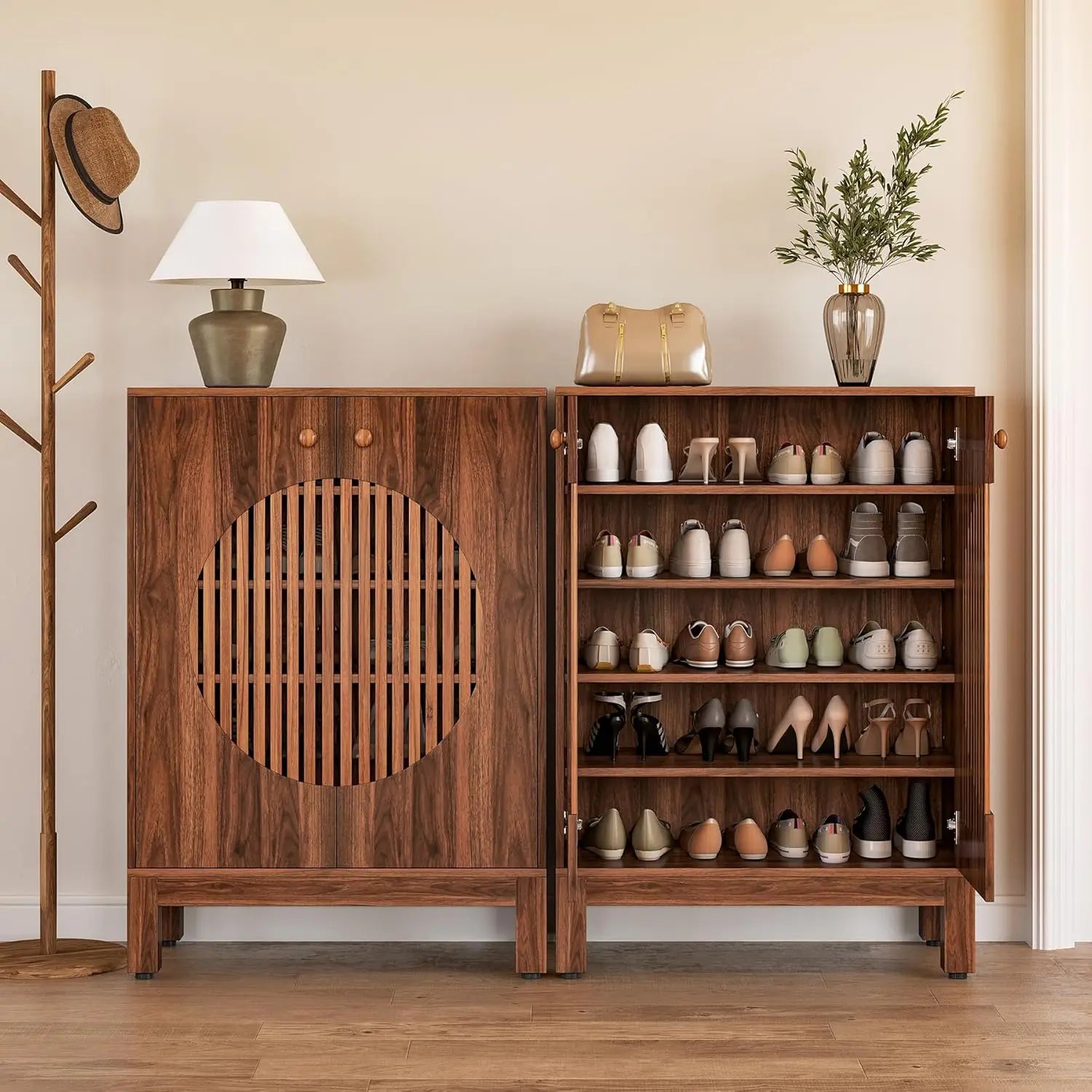 LITTLE TREE 5-Tier Shoe Cabinet, Adjustable Height Shelves, 39.8" Tall Farmhouse Style Shoe Organizer for Living Room, Entryway