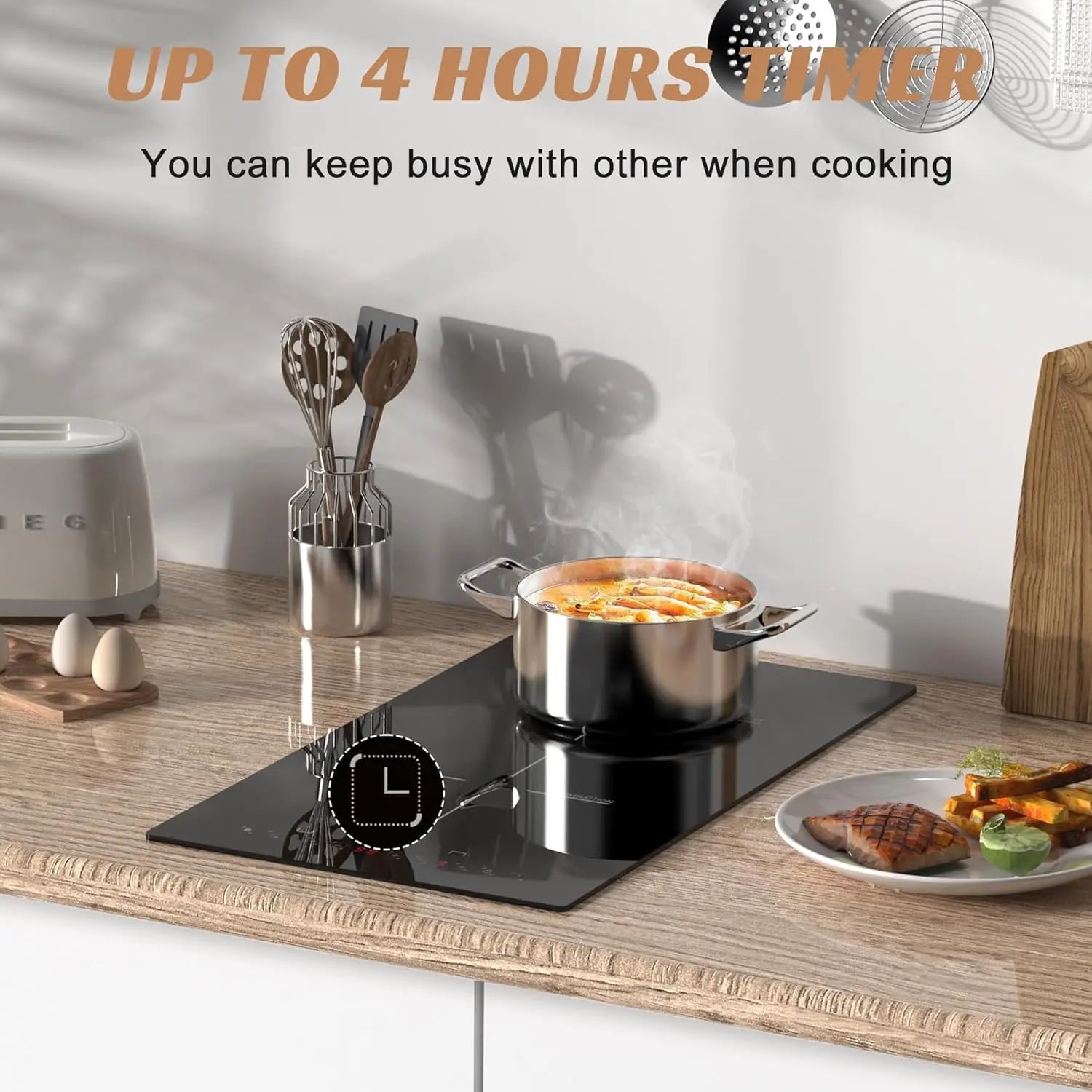 Karinear Induction Hob 29CM 2 Burner Drop In Electric Cooktop, Black Ceramic Glass with Booster, Timer,Safetylock Function, 230V